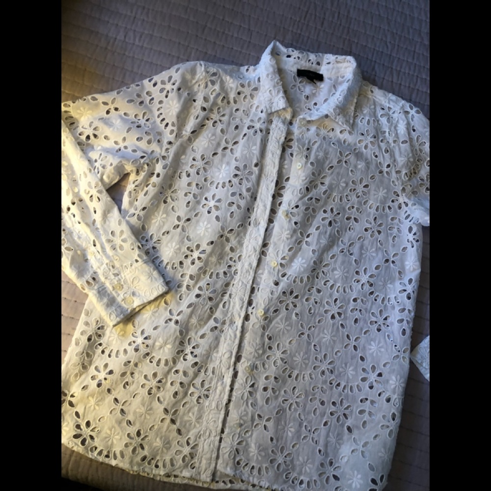 J Crew White Eyelet Blouse